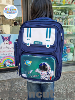 کیف و کوله پشتی مدرسه خارجی و وارداتی برجسته طرح فضانورد سبز